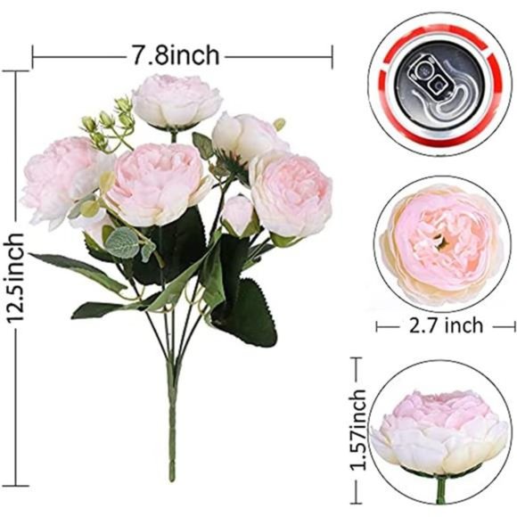 Artificial Peonies Flower SilkPeony Bouquet 4Bundles FauxPersian Rose Light Pink - Picture 2 of 6
